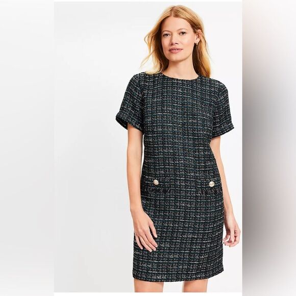 Metallic Tweed Fringe Pocket Mini Dress 10 T - Picture 1 of 16